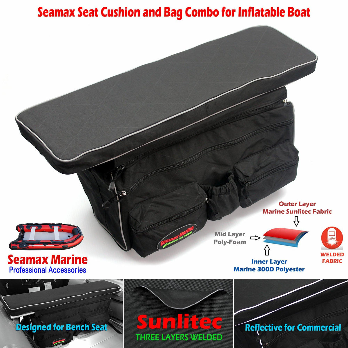 Inflatable Boat Bench Seat Cushion and Detachable Seat Bag Combo